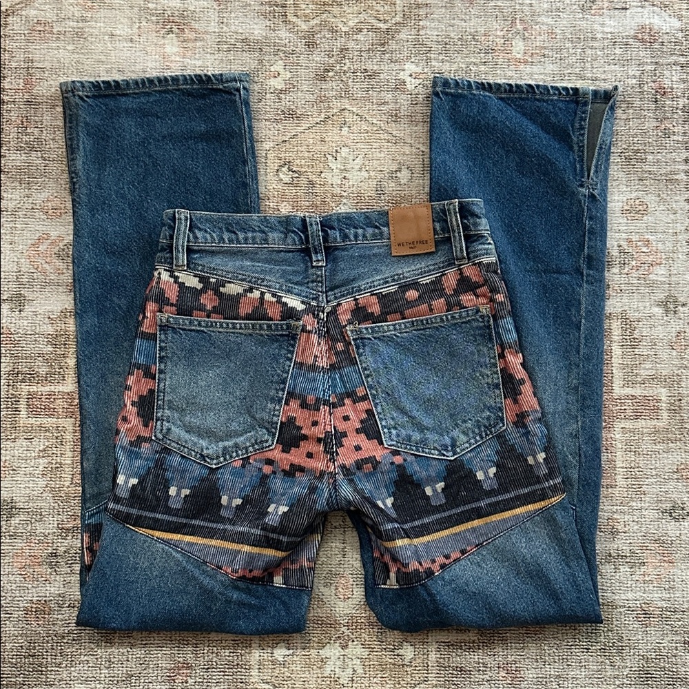 We The Free - Free People Rocky Mountain Blue Denim Corduroy Split Leg Jeans